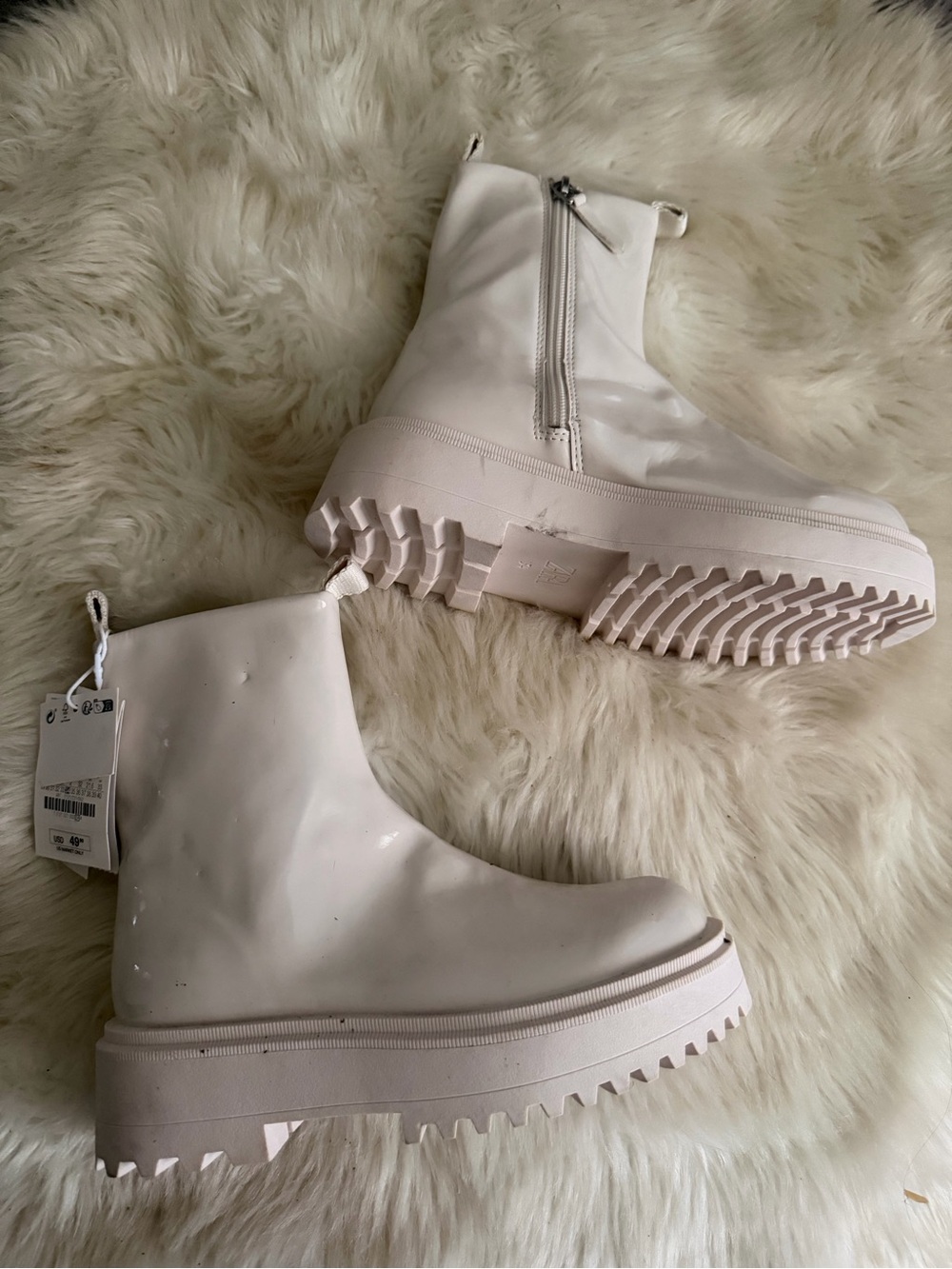Zara Girls Platform Lug Sole Chelsea Boot - White